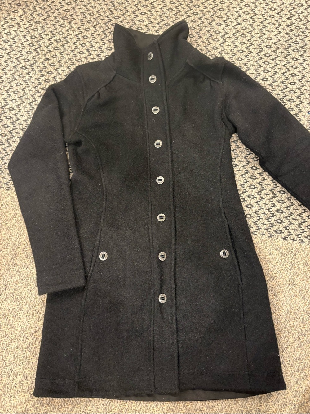 Kuhl Savina Sweater Jacket Black Long Button-Front Trench Coat